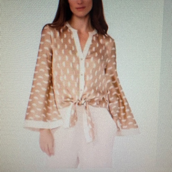NWOT Halogen Tan and White Button-Down Top - Picture 1 of 14
